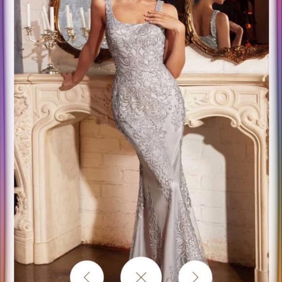 NEW silver FORMAL PARTY WEDDING EVENING FITTED EMBELLISHED SHEATH GOWN Cd814 - Picture 4 of 4
